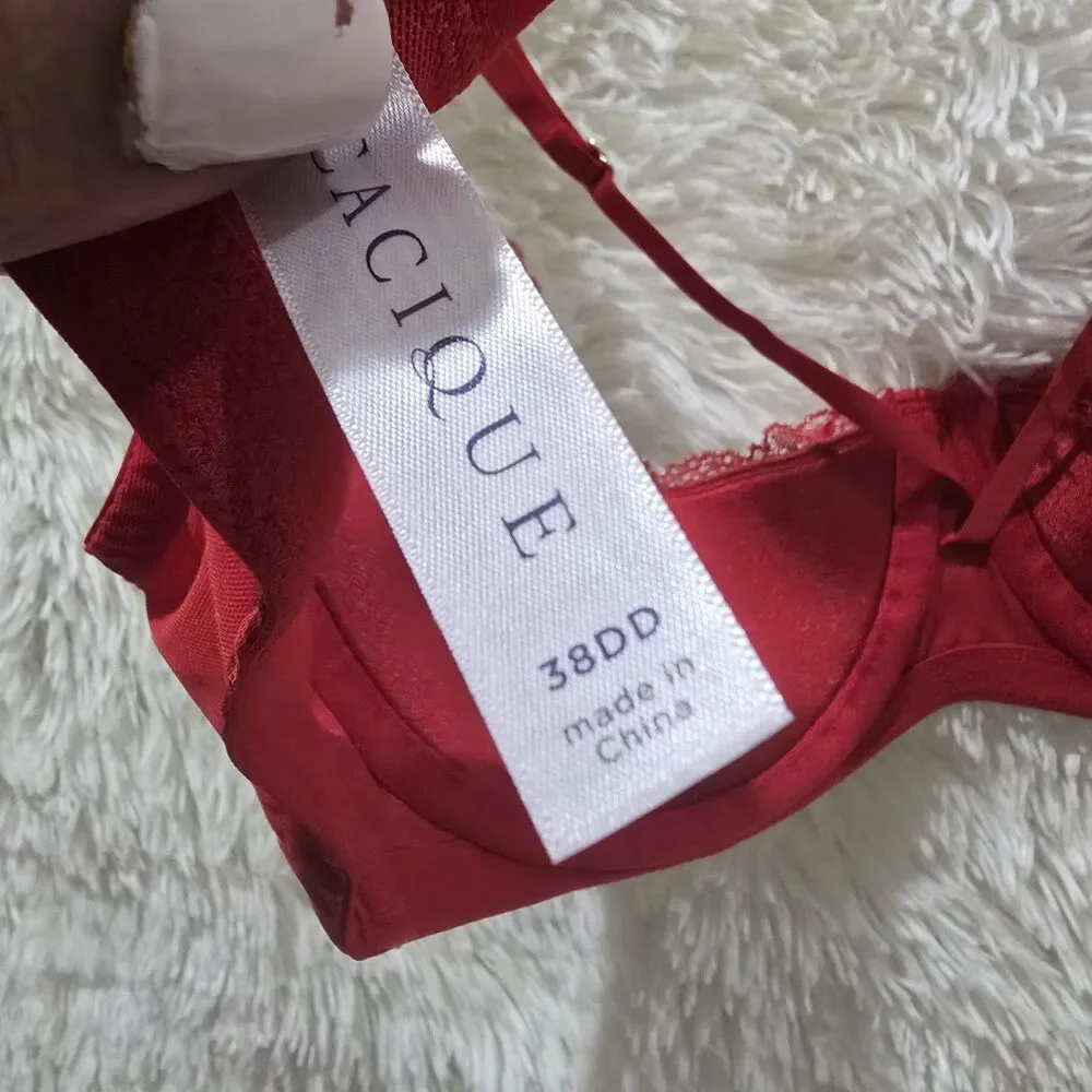 Cacique Demi Half Cup Push Up Underwire Bra Lingerie Strappy Lace Trim 38DD